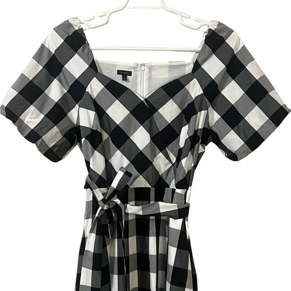 Talbots NWOT zinnia gingham fit & flare poplin midi dress in black white - Picture 6 of 13